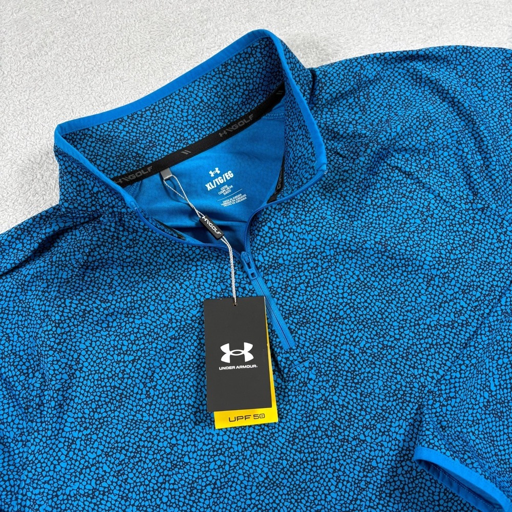 Under Armour Coyote Crossing Golf‎ Top Mens XL Blue Pebble Print UPF 50+ 1/4 Zip